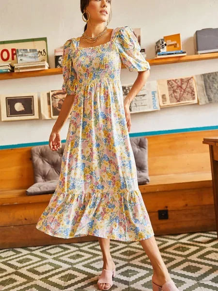 Olalook Rochie deschis / galben deschis / verde pin / roz albastru