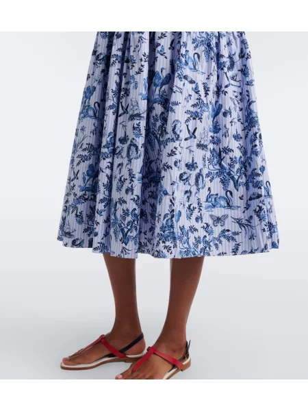 Rochie midi Erdem cu dungi cu imagine din poplin albastru