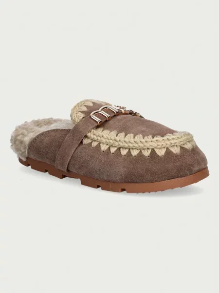 Mou papuci de casă pentru femei din piele întoarsă Winter Bio Slide Logo bej
