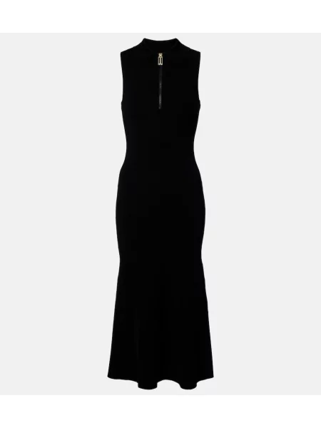 Rochie midi Victoria Beckham tricotate de costum cu nervuri negru