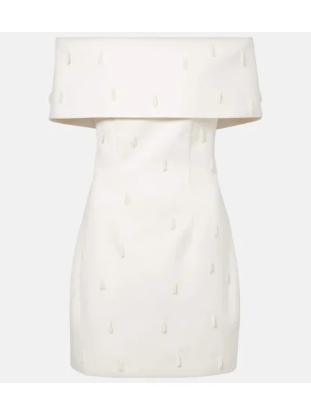 Rochie Rotate din satin cu mărgele alb