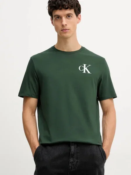 Тениска Calvin Klein Jeans с изчистен дизайн зелено