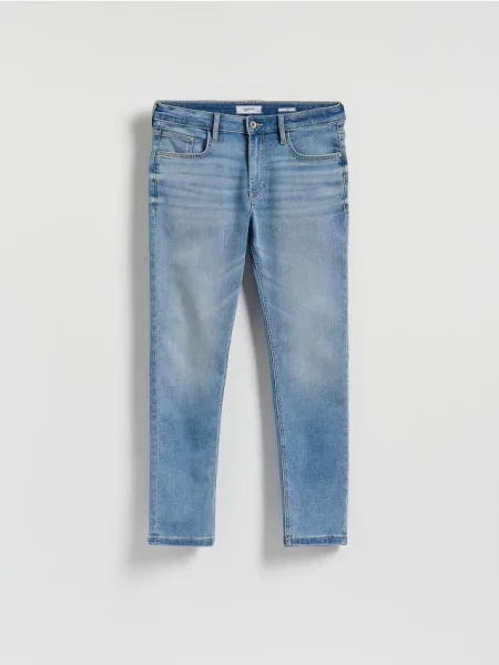 Reserved Blugi slim cu efect prespălat albastru