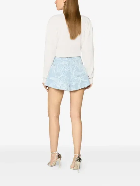 Szorty jeansowe Genny w kwiatki z nadrukiem niebieskie