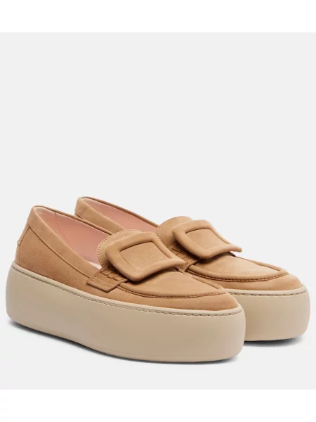 Pantofi loafer Roger Vivier din piele de căprioară cu platformă bej