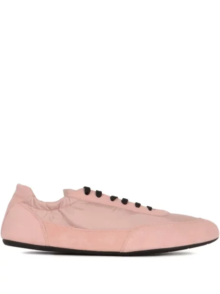 Sneakerși Prada cu șireturi din piele de căprioară roz