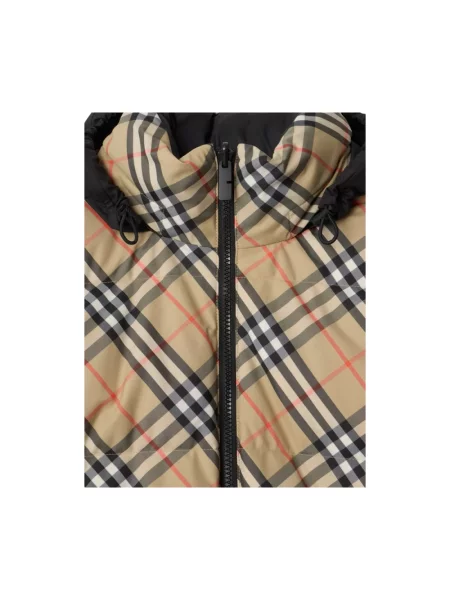 Kurtka Burberry w kratę z kapturem beżowa