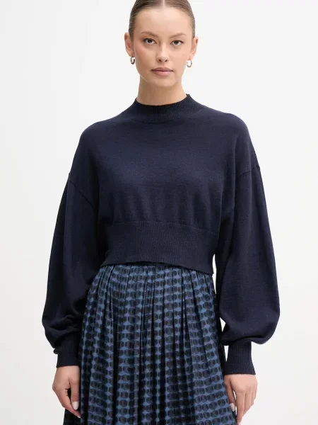 United Colors of Benetton sweter z dodatkiem wełny lekki z półgolfem granatowy