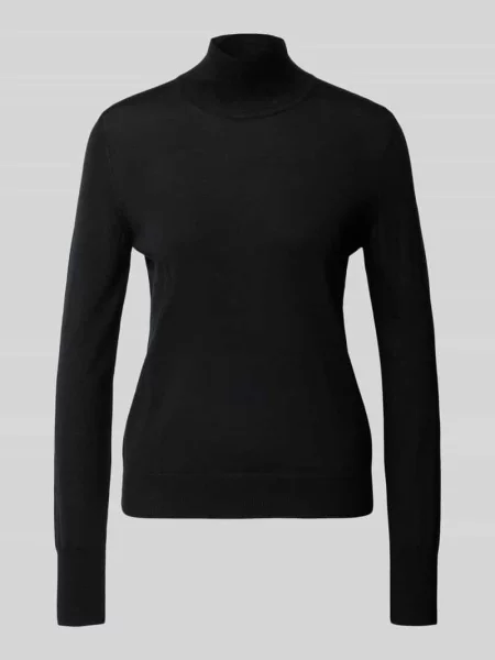 Sweter z golfem z wełny z drobnym splotem Jake*s Collection czarny