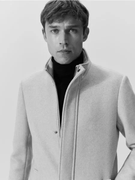 Reserved Długi płaszcz z wełną beżowy