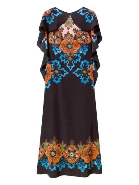 Sukienka midi La Doublej w kwiatki z nadrukiem do kolan czarna