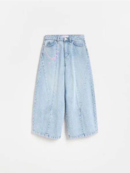 Reserved Джинси baggy wide leg з леопардовим принтом синій