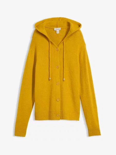 Sweter rozpinany z kapturem żółty