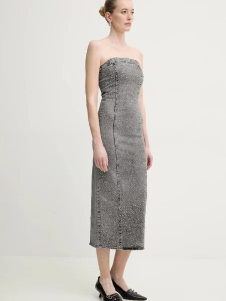 Gestuz rochie jeans midi mulata gri