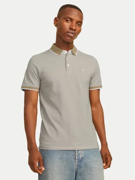 JACK & JONES Majica JJEPaulos tamno bež / svijetlosiva / crna / bijela siva