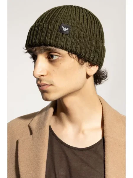 Dzianinowa czapka Emporio Armani z logo zielona