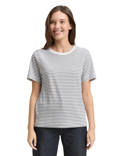 TOM TAILOR Tricou bleumarin / roz alb
