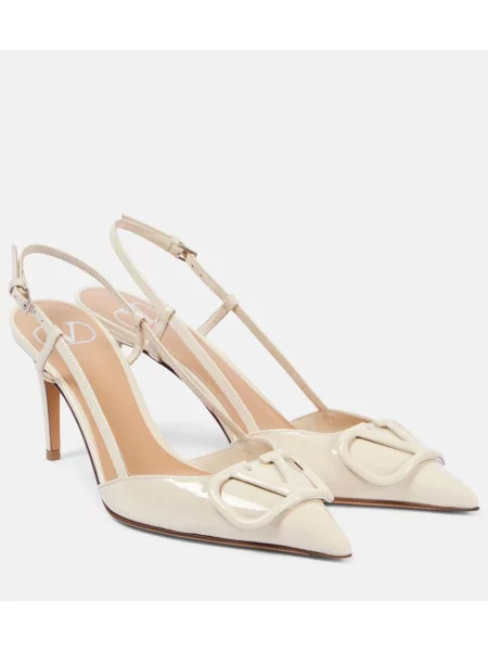 Pantofi cu toc Valentino Garavani din piele de lac slingback alb