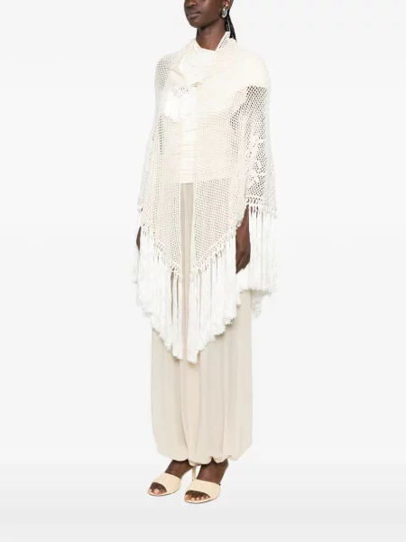 Poncho Chiara Is cu franjuri alb