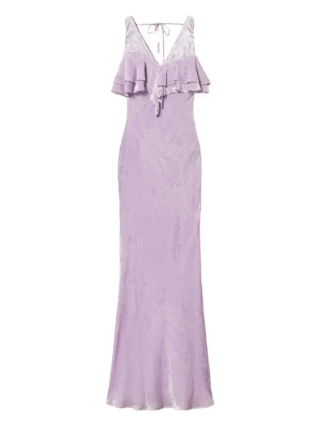 Rochie maxi Twinset de catifea cu volane de costum violet