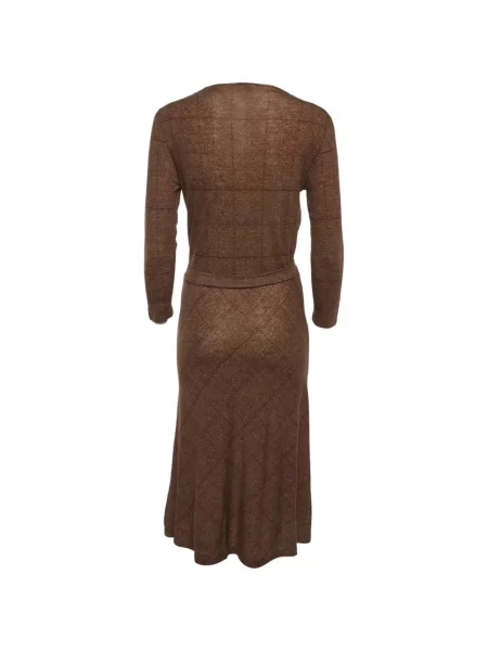 Cu centură rochie midi Max Mara cu model herringbone maro