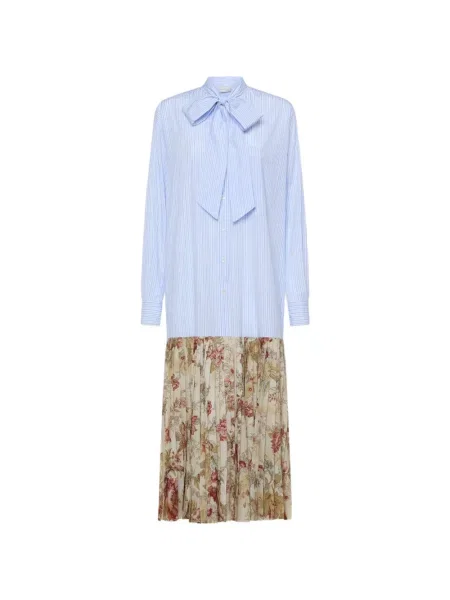 Rochie tip cămașă Pierre-louis Mascia cu model floral cu imagine plisată albastru