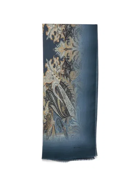 Fular Etro cu imagine cu model paisley albastru