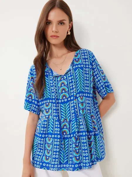 Happiness İstanbul Bluză albastru / albastru deschis / verde deschis alb