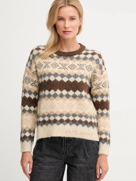 Pepe Jeans pulover din amestec de lână călduros maro