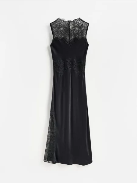 Reserved Rochie din satin cu dantelă negru