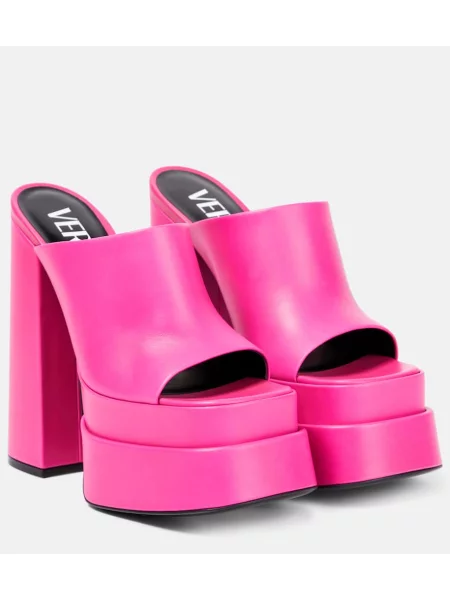 Usnjene mules Versace s platformo roza