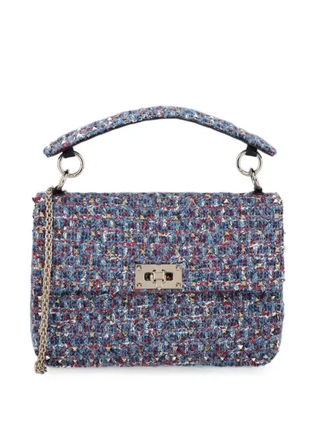 Geantă shopper Valentino Garavani din tweed albastru