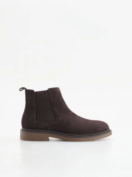 Reserved Botine din piele întoarsă maro-închis maro