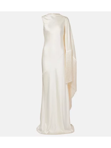 Rochie Self-portrait cu franjuri din satin alb