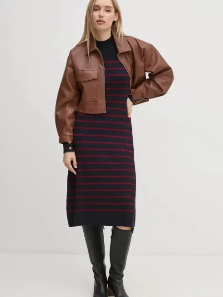 Pepe Jeans rochie HARLEM DRESS albastru marin mini evazati roșu