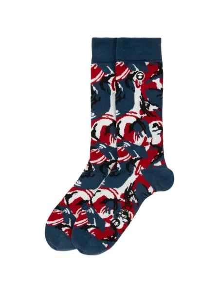 Șosete Aape By A Bathing Ape cu model camuflaj cu autograf albastru