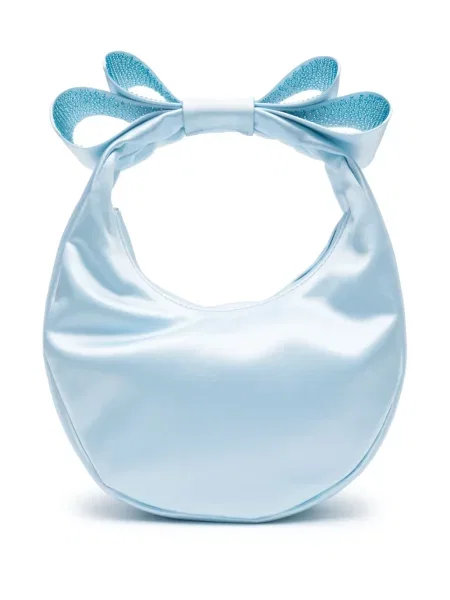 Satynowa torebka Mach & Mach z kokardką niebieska