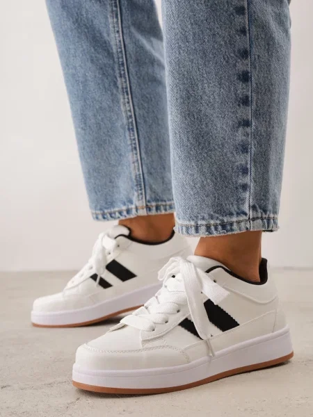 Sneakers Basic cu dungi laterale Adila Albi alb