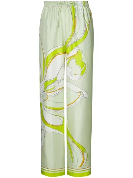 Pantaloni Tory Burch de mătase cu imagine verde