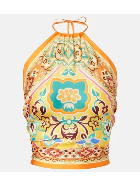 Top Etro de mătase cu imagine cu gât halter