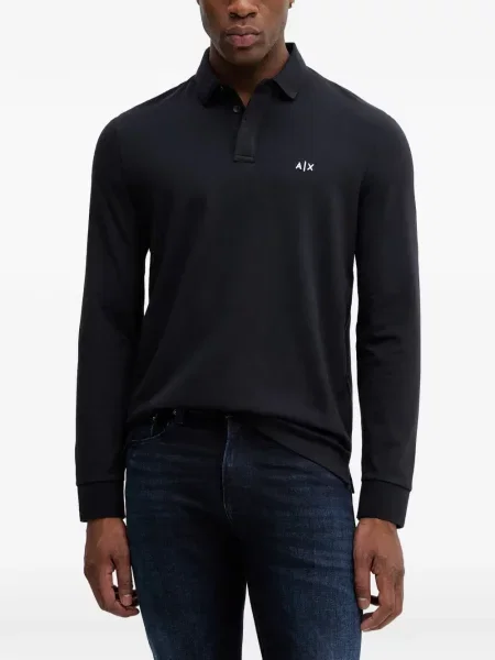 Lung tricou polo Armani Exchange cu autograf albastru