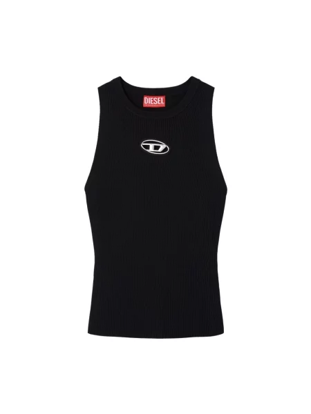 Top Diesel z dekoltem w serek na ramiączkach żakardowy czarny