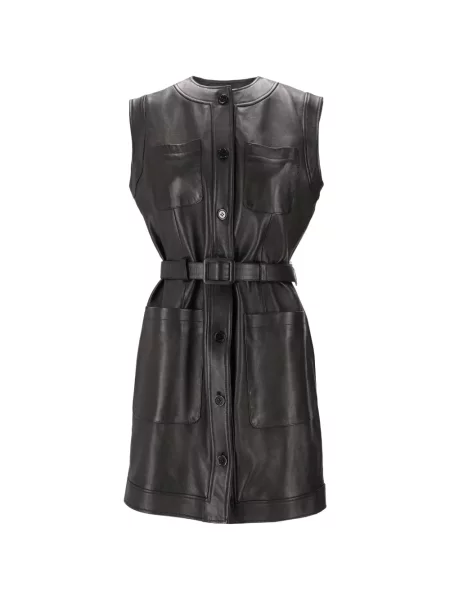 Cu centură rochie mini La Rose din piele negru