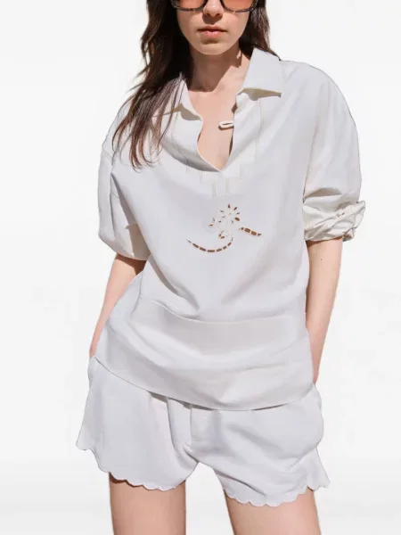 Lung top Victoria Beckham cu broderie alb