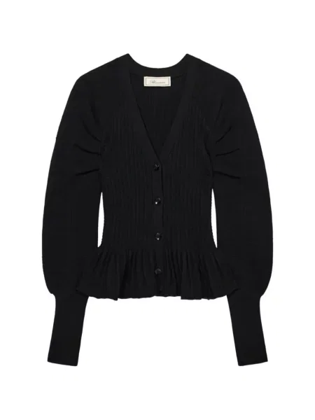 Cardigan Blumarine cu decolteu în V cu volane negru
