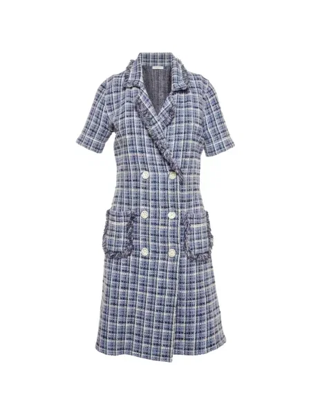 Rochie mini Sandro din tweed cu două rânduri de nasturi albastru