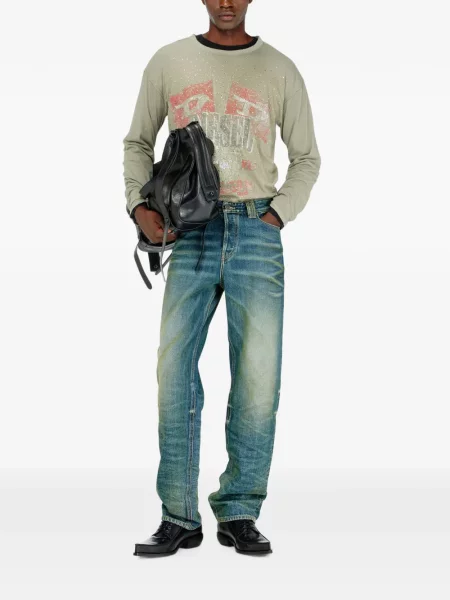 Lung tricou Diesel zdrențuiți verde