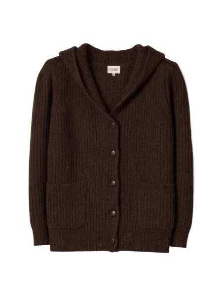 GOBI Cashmere Geacă tricotată Wide-Shoulder Hooded Cashmere Cardigan închis maro