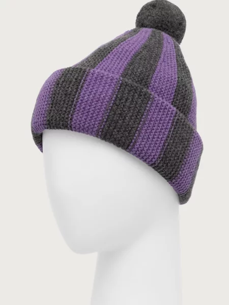 Cloimh căciulă cu pompon de damă din lână violet