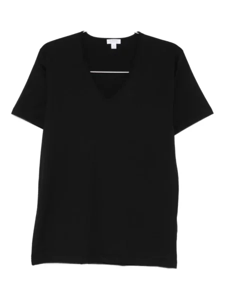 Tricou Sunspel cu decolteu în V scurt negru
